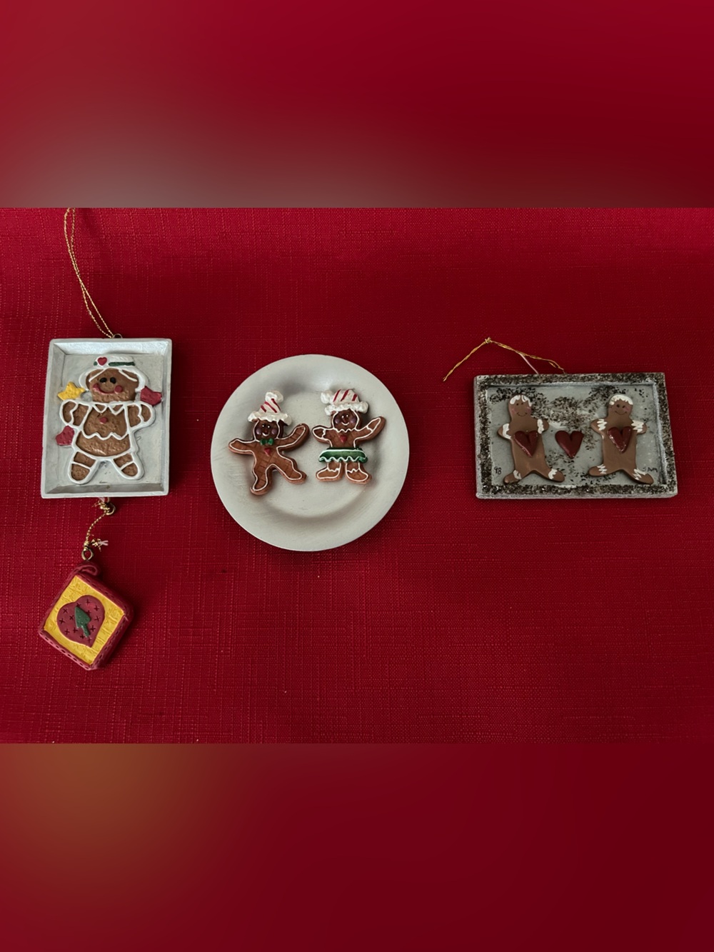 3 Piece Holiday Gingerbread Ornament Set - Silver, Brown and Red